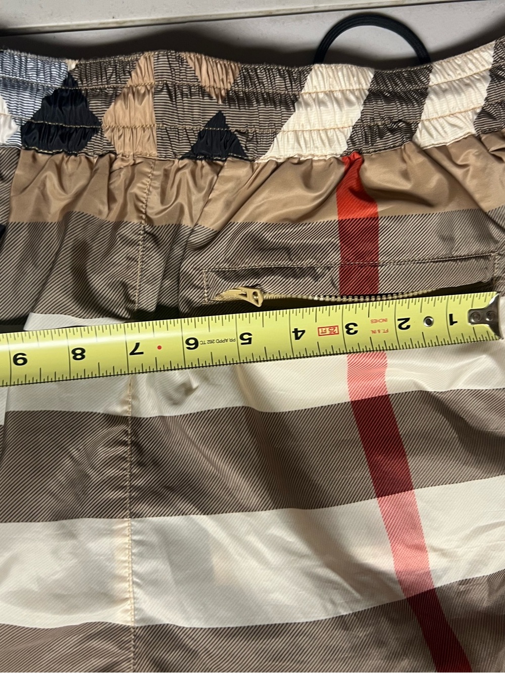 Burberry Men's Plaid Athletic Shorts in Tan, Black, White and Red - Picture 8 of 15